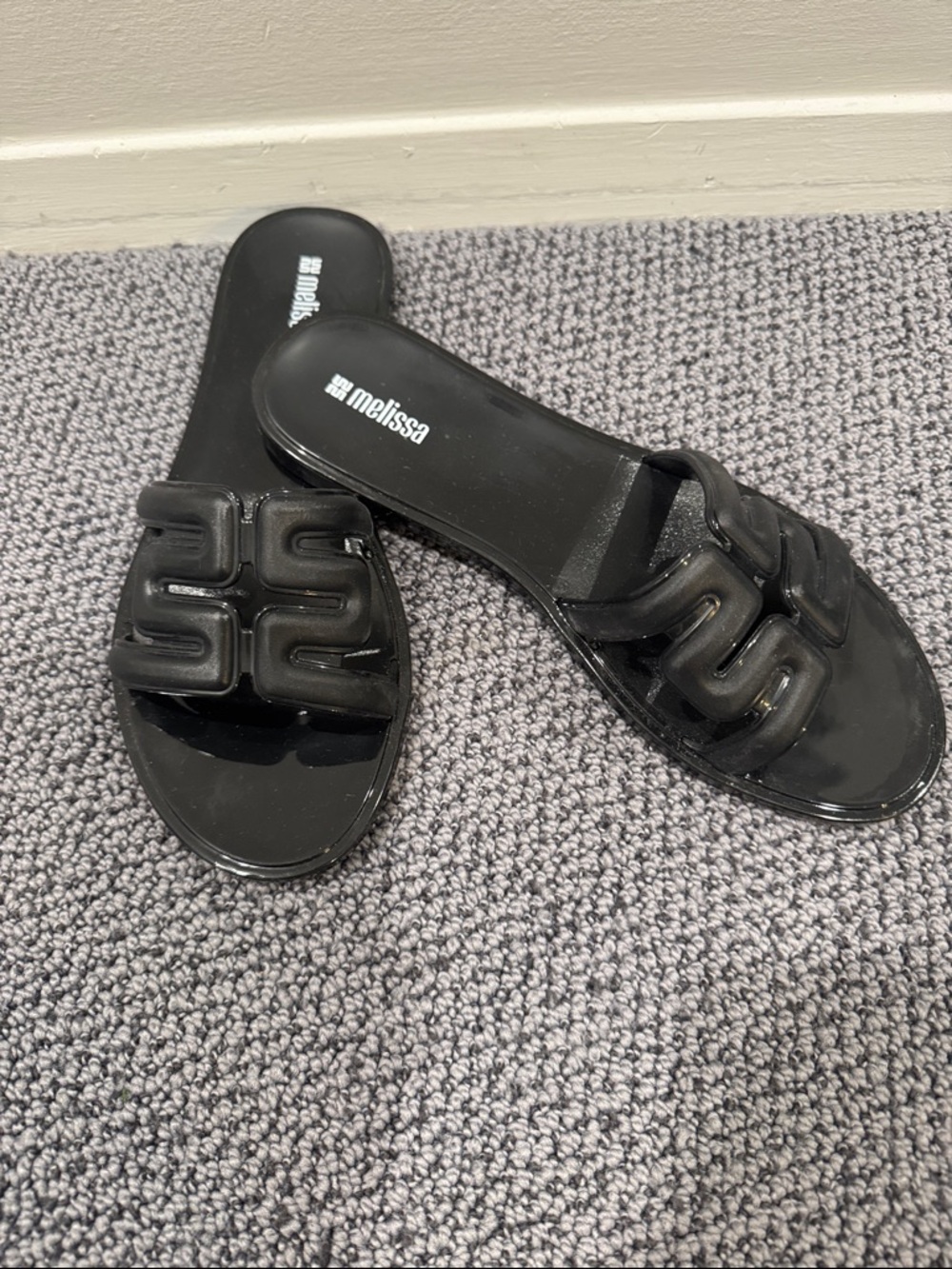 Melissa Black Glossy Slide Sandals M shoes